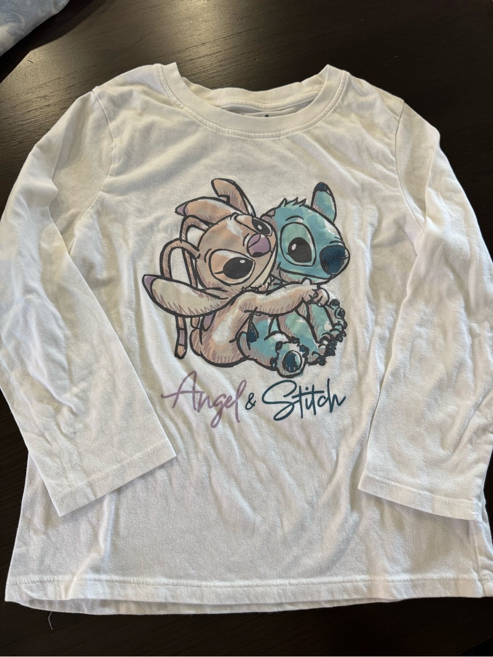 Disney Stitch & Angel Girls White Long Sleeve Graphic Shirt 14/16 Lilo & Stitch